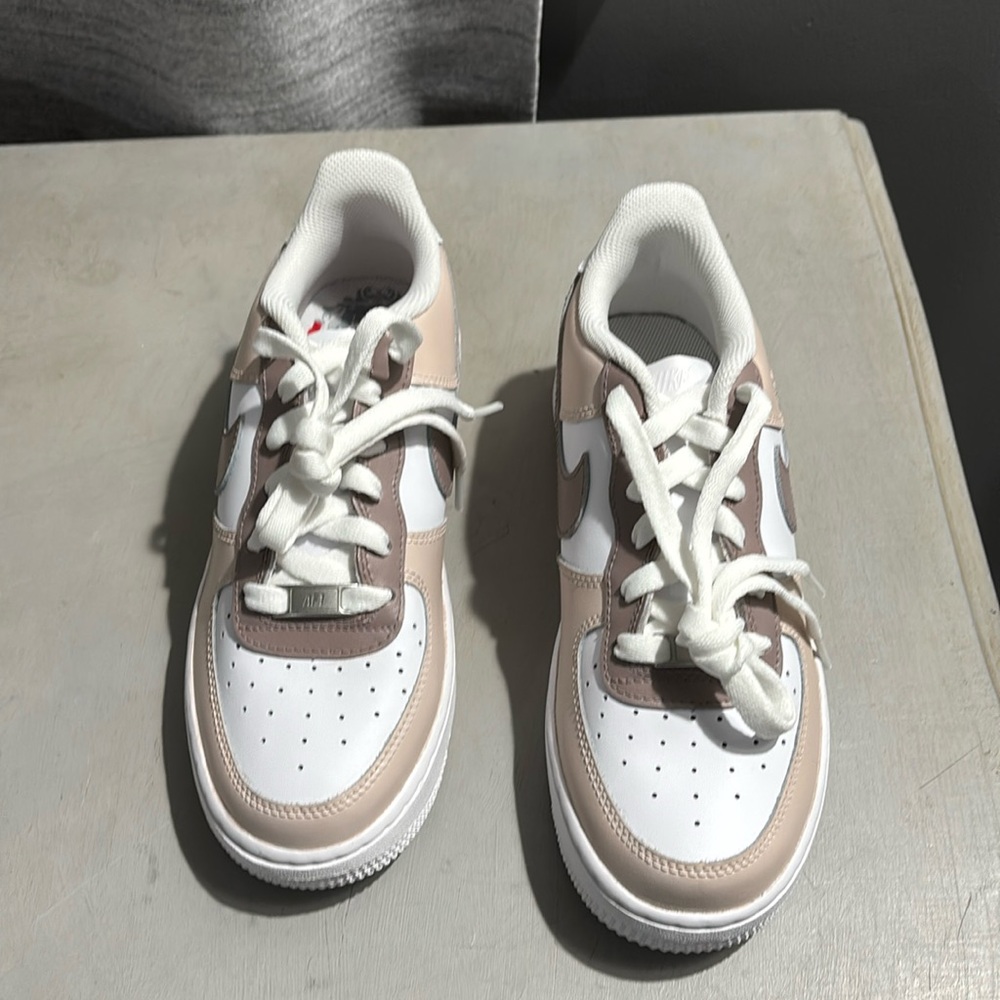 Custom painted Nike Air Force 1. Beige and cocoa color way